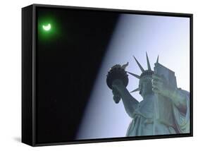 An Annular Eclipse Passes Above the Statue of Liberty-null-Framed Stretched Canvas