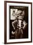 An Anthropomorphic Cat Smoking a Cigarette-null-Framed Giclee Print