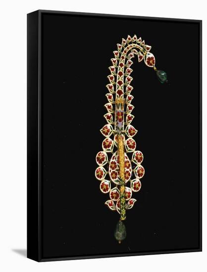 An Antique Diamond Ruby Emerald and Enamel Jigha, 18th Century-null-Framed Stretched Canvas