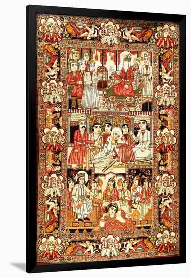 An Antique Pictorial Kirman Rug-null-Framed Giclee Print