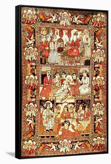 An Antique Pictorial Kirman Rug-null-Framed Stretched Canvas