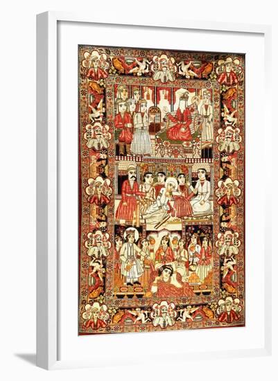 An Antique Pictorial Kirman Rug-null-Framed Giclee Print