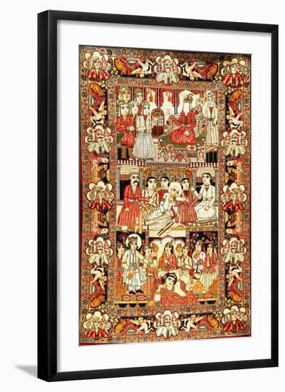 An Antique Pictorial Kirman Rug-null-Framed Giclee Print