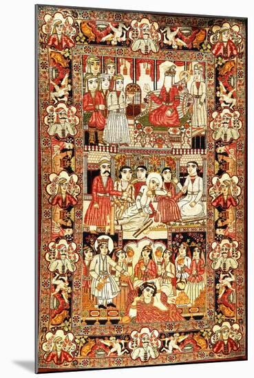 An Antique Pictorial Kirman Rug-null-Mounted Giclee Print