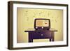 An Antique Radio Receptor on a Desk and Musical Notes, with a Retro Effect-nito-Framed Photographic Print