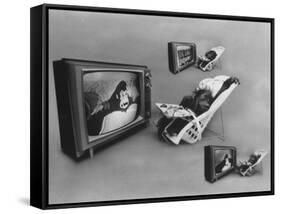 An Ape Participating in a Study of Ape Addiction to Tv-Yale Joel-Framed Stretched Canvas