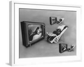 An Ape Participating in a Study of Ape Addiction to Tv-Yale Joel-Framed Photographic Print