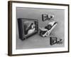 An Ape Participating in a Study of Ape Addiction to Tv-Yale Joel-Framed Photographic Print