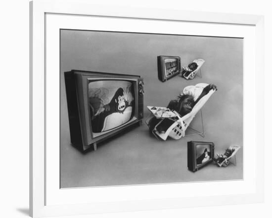 An Ape Participating in a Study of Ape Addiction to Tv-Yale Joel-Framed Photographic Print