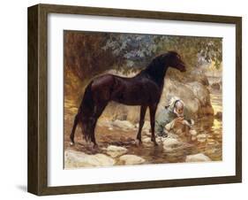 An Arab watering his Horse by a River-Frederick Arthur Bridgman-Framed Giclee Print