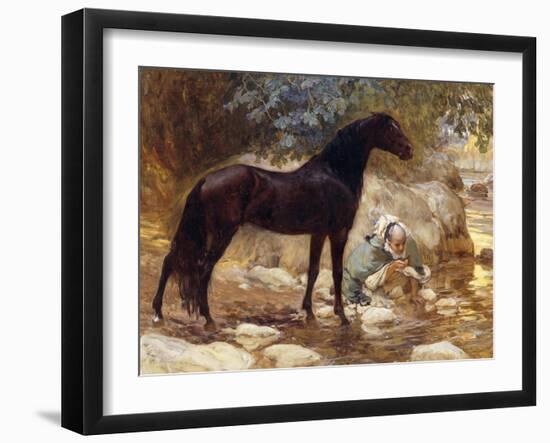 An Arab watering his Horse by a River-Frederick Arthur Bridgman-Framed Giclee Print