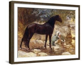 An Arab watering his Horse by a River-Frederick Arthur Bridgman-Framed Giclee Print