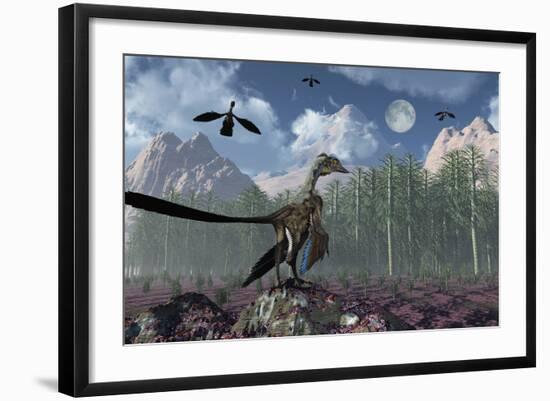 An Archaeopteryx Standing at the Edge of a Forest-Stocktrek Images-Framed Art Print