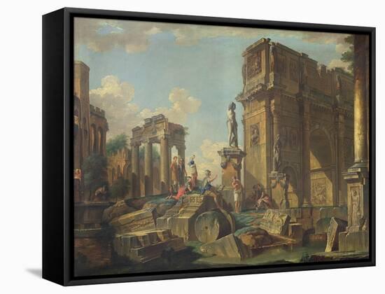 An Architectural Capriccio with the Arch of Constantine-Giovanni Paolo Pannini-Framed Stretched Canvas