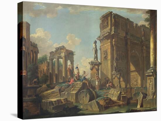 An Architectural Capriccio with the Arch of Constantine-Giovanni Paolo Pannini-Stretched Canvas