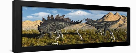 An Armor Plated Stegosaurus Defending Itself from an Attacking Allosaurus-null-Framed Art Print