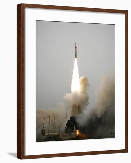 An Arrow Anti-ballistic Missile Interceptor Is Launched from Its Mobile Platform-Stocktrek Images-Framed Photographic Print