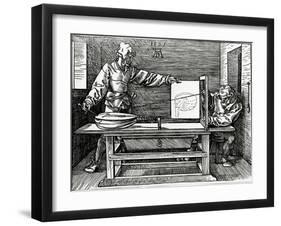 An Artist Drawing a Lute with the Aid of a Perspective Apparatus-Albrecht Dürer-Framed Giclee Print