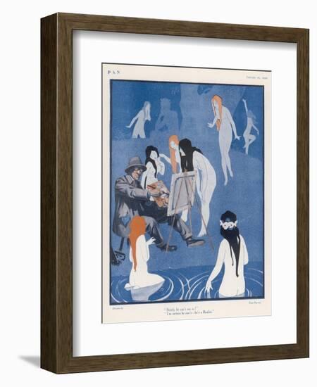 An Artist Paints a Dreary Beach Scene Unaware of the Water-Nymphs Disporting-Tom Purvis-Framed Art Print