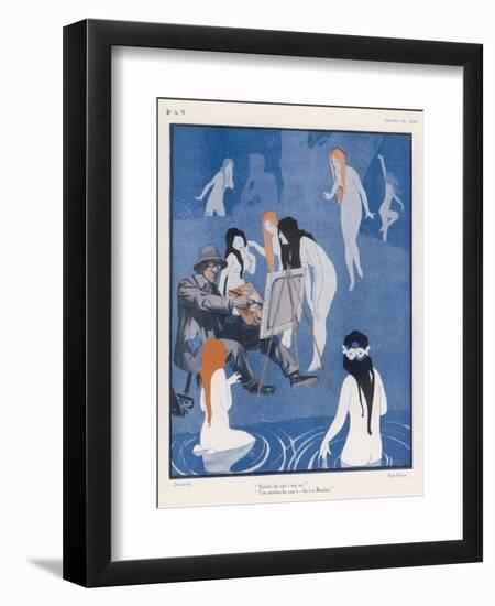 An Artist Paints a Dreary Beach Scene Unaware of the Water-Nymphs Disporting-Tom Purvis-Framed Art Print