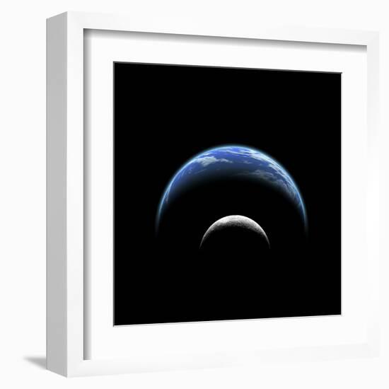 An Artist's Depiction of a Large Planet Covered by Oceans with a Thick Atmosphere-null-Framed Art Print