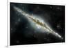 An Artist's Depiction of a Large Spiral Galaxy Viewed from Edge On-null-Framed Art Print