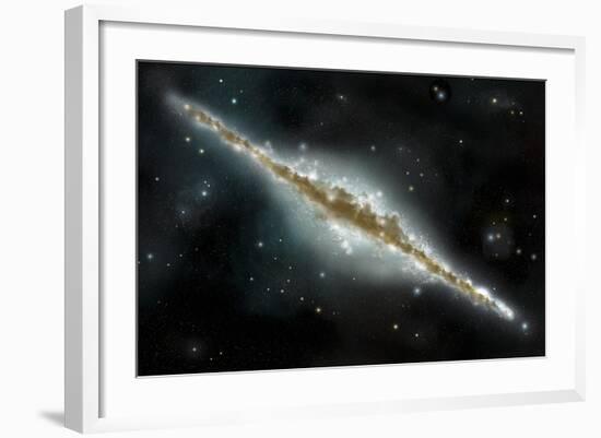 An Artist's Depiction of a Large Spiral Galaxy Viewed from Edge On-null-Framed Art Print