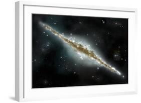 An Artist's Depiction of a Large Spiral Galaxy Viewed from Edge On-null-Framed Art Print