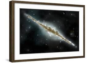 An Artist's Depiction of a Large Spiral Galaxy Viewed from Edge On-null-Framed Art Print