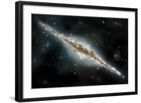 An Artist's Depiction of a Large Spiral Galaxy Viewed from Edge On-null-Framed Art Print
