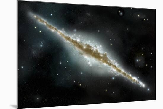 An Artist's Depiction of a Large Spiral Galaxy Viewed from Edge On-null-Mounted Art Print