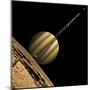 An Artist's Depiction of a Ringed Gas Giant Planet with Six Moons-null-Mounted Art Print