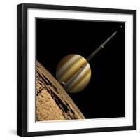 An Artist's Depiction of a Ringed Gas Giant Planet with Six Moons-null-Framed Art Print