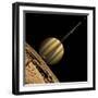 An Artist's Depiction of a Ringed Gas Giant Planet with Six Moons-null-Framed Art Print