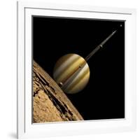 An Artist's Depiction of a Ringed Gas Giant Planet with Six Moons-null-Framed Art Print