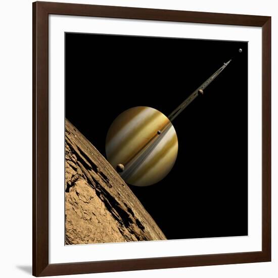 An Artist's Depiction of a Ringed Gas Giant Planet with Six Moons-null-Framed Art Print