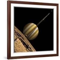 An Artist's Depiction of a Ringed Gas Giant Planet with Six Moons-null-Framed Art Print