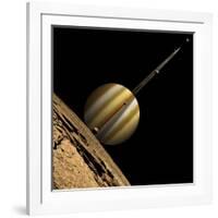 An Artist's Depiction of a Ringed Gas Giant Planet with Six Moons-null-Framed Art Print