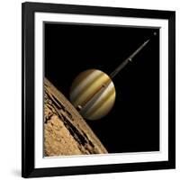 An Artist's Depiction of a Ringed Gas Giant Planet with Six Moons-null-Framed Art Print