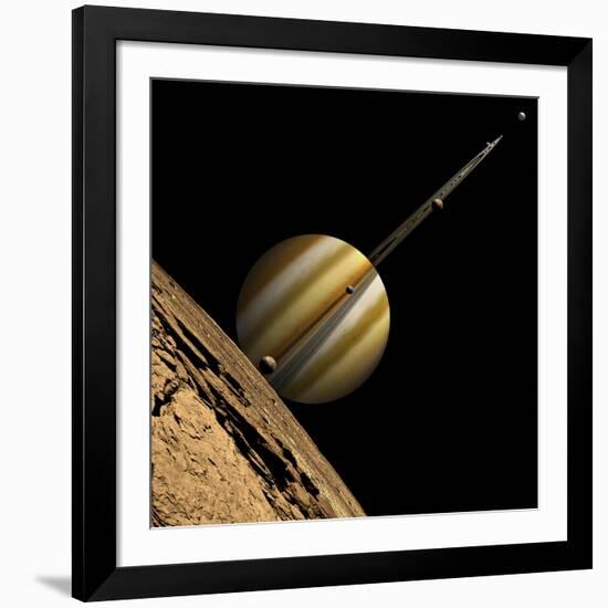 An Artist's Depiction of a Ringed Gas Giant Planet with Six Moons-null-Framed Art Print