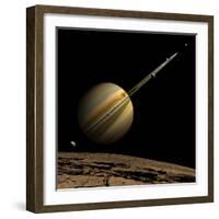 An Artist's Depiction of a Ringed Gas Giant Planet with Six Moons-null-Framed Art Print