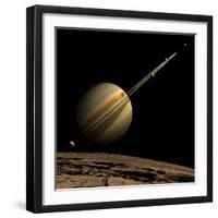 An Artist's Depiction of a Ringed Gas Giant Planet with Six Moons-null-Framed Art Print