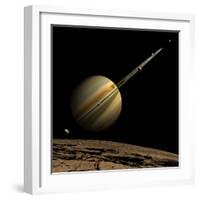 An Artist's Depiction of a Ringed Gas Giant Planet with Six Moons-null-Framed Art Print