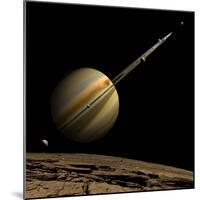 An Artist's Depiction of a Ringed Gas Giant Planet with Six Moons-null-Mounted Art Print