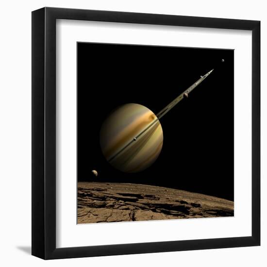 An Artist's Depiction of a Ringed Gas Giant Planet with Six Moons-null-Framed Art Print