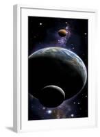 An Artist's Depiction of an Earth Type World with Two Orbiting Moons-null-Framed Art Print