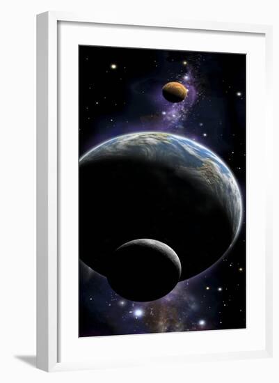 An Artist's Depiction of an Earth Type World with Two Orbiting Moons-null-Framed Art Print