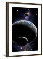 An Artist's Depiction of an Earth Type World with Two Orbiting Moons-null-Framed Art Print