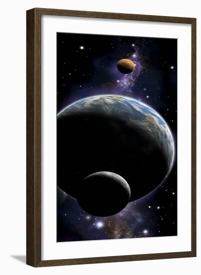 An Artist's Depiction of an Earth Type World with Two Orbiting Moons-null-Framed Art Print