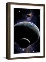 An Artist's Depiction of an Earth Type World with Two Orbiting Moons-null-Framed Art Print